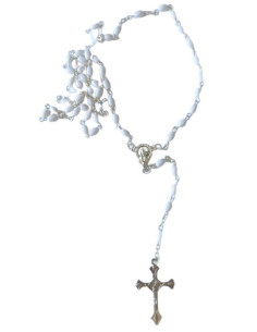 ROSARIO PLASTICO METAL BLANCO OVALADO 46CM