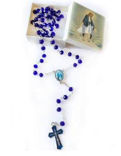 ROSARIO CRISTAL AZUL 47CM CAJA VIRGEN RAYOS