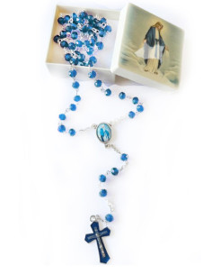 ROSARIO CRISTAL AQUA 47CM CAJA VIRGEN RAYOS