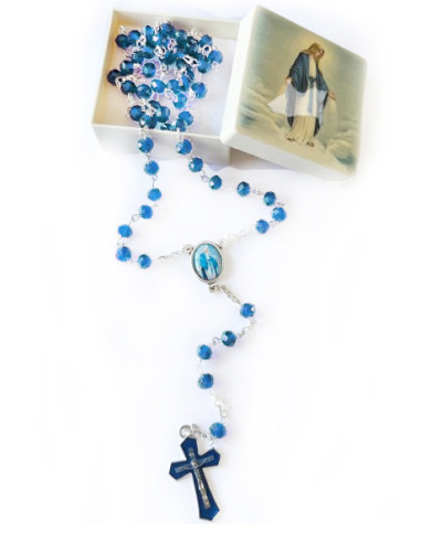ROSARIO CRISTAL AQUA 47CM CAJA VIRGEN RAYOS