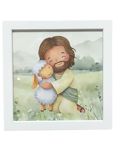 CUADRO JESUS PASTOR TELA 23X23CM