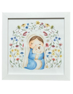 CUADRO VIRGEN FLORES TELA 23X23CM