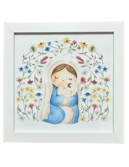 CUADRO VIRGEN FLORES TELA 23X23CM