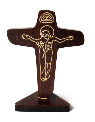 CRUZ UNIDAD PEDESTAL MADERA TALLADA 7CM