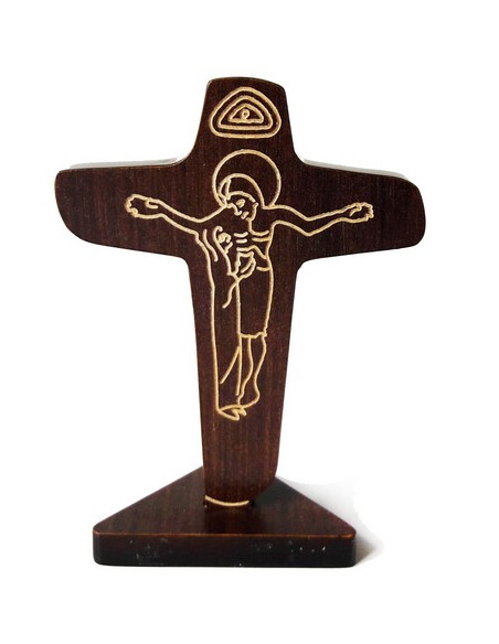 CRUZ UNIDAD PEDESTAL MADERA TALLADA 7CM