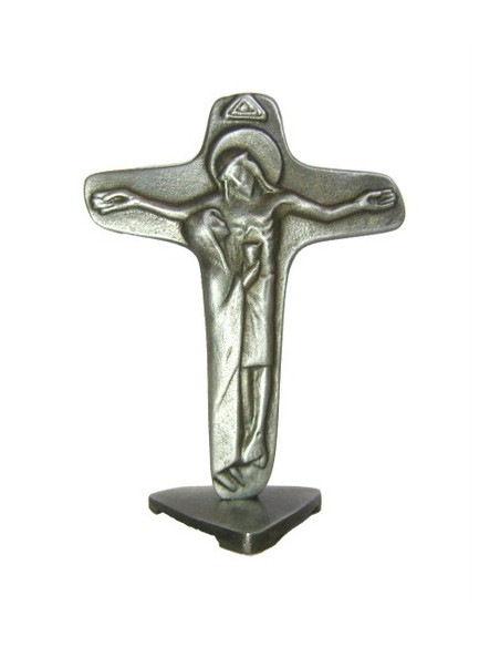CRUZ UNIDAD PEDESTAL METAL PLATEADO 8CM