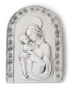 CUADRO RETABLO VIRGEN NIÑO RESINA OJIVA EXTERIOR 34X25CM /589