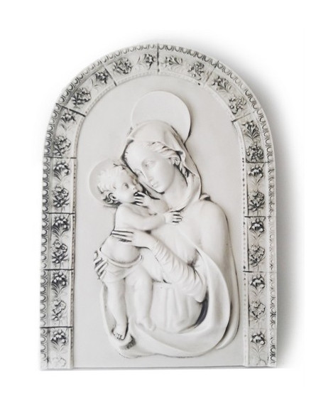 CUADRO RETABLO VIRGEN NIÑO RESINA OJIVA EXTERIOR 34X25CM /589