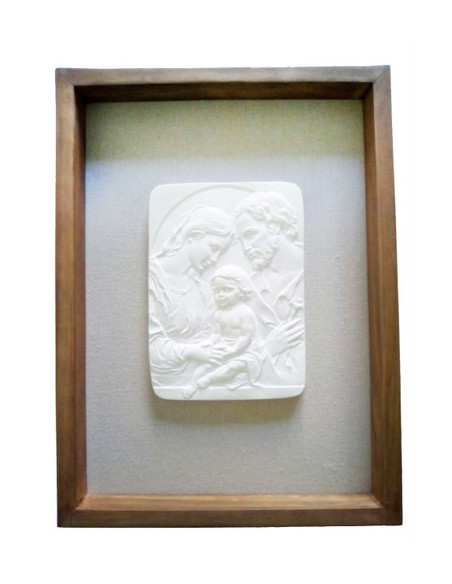 CUADRO SAGRADA FAMILIA MADERA SIÑA TELA NOGAL 38X29CM