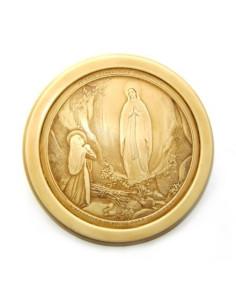 CUADRO VIRGEN LOURDES MARFILINA REDONDO 8CM /1953