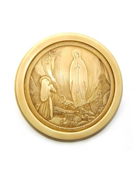 CUADRO VIRGEN LOURDES MARFILINA REDONDO 8CM /1953