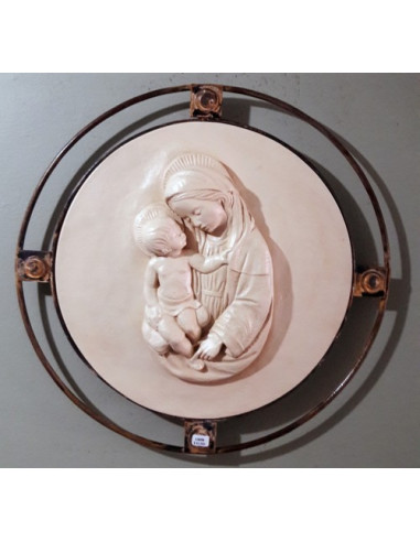 CUADRO VIRGEN NIÑO SIÑA FIERRO REDONDO 38CM