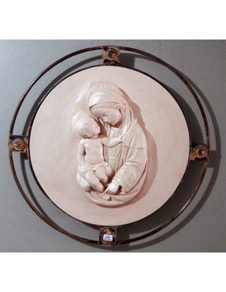 CUADRO VIRGEN NIÑO SIÑA FIERRO REDONDO 38CM