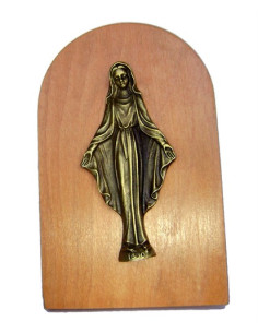 CUADRO VIRGEN RAYOS SOBREMESA MADERA METAL DORADO 11CM