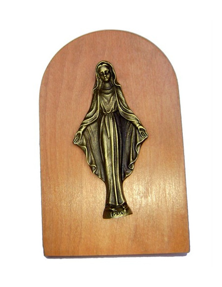 CUADRO VIRGEN RAYOS SOBREMESA MADERA METAL DORADO 11CM